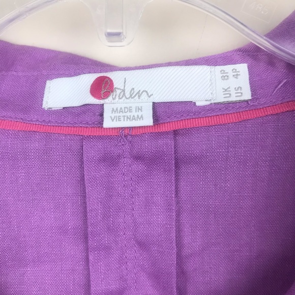 BODEN Purple 100% Linen Pocket Button Down Shirt - Picture 3 of 7